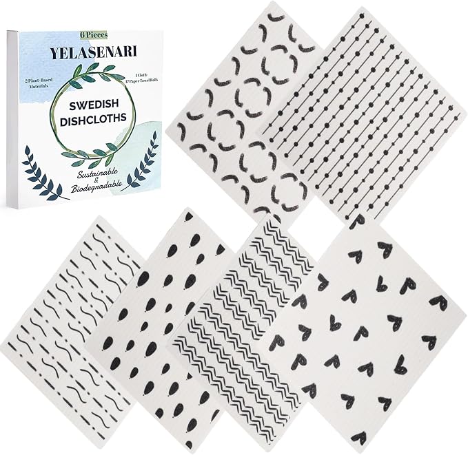 Swedish Dishcloths for Kitchen Reusable 6 Pack Kitchen Towels No Odor by Yelasenari