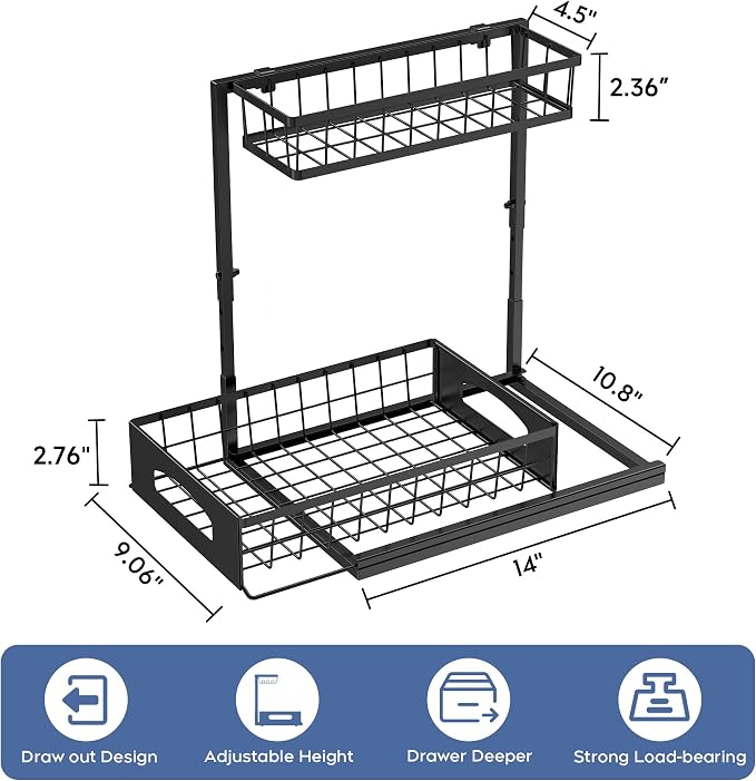 Under Sink Organizer, 2 Pack Height Adjustable Cabinet Organizer - Image 2