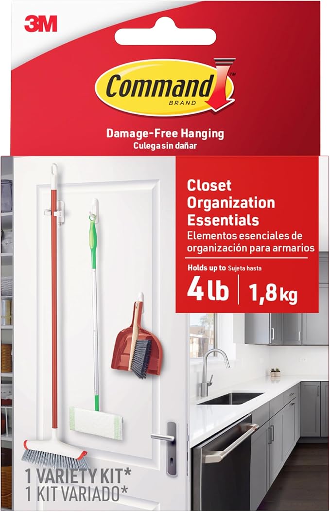 Command Closet Organization Essentials, 1 Broom Holder and 2 Utility Hooks by Command
