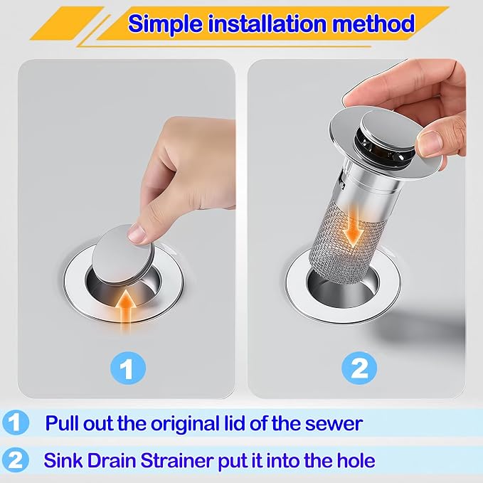 Bathroom Sink Drain Strainer, Pop-up Sink Stopper Hair Catcher - Image 7