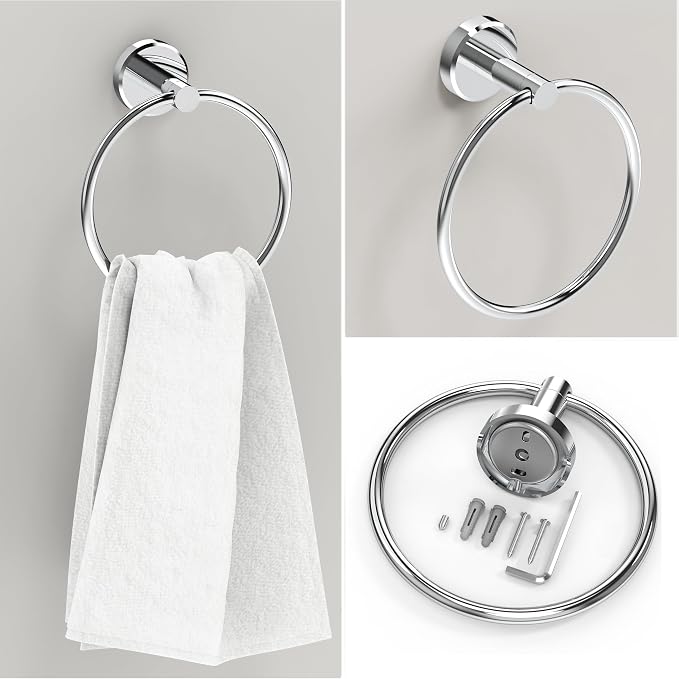 3pc Bathroom Hardware Set with Polished Toilet Paper Holder, Towel Ring - Image 5