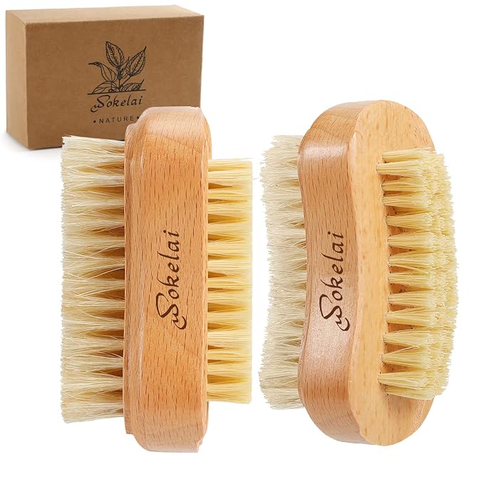 Nail Brush for Cleaning Fingernails, 2 Pieces Wooden Fingernail Toenail Scrub by wokelai