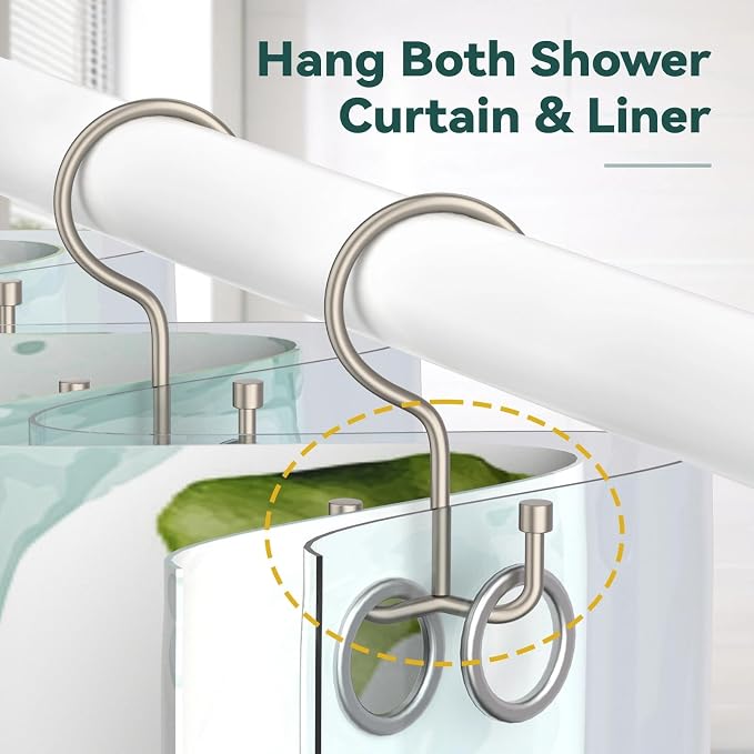 Goowin Shower Curtain Hooks, Shower Curtain Rings, Metal Shower Curtain Hangers - Image 5