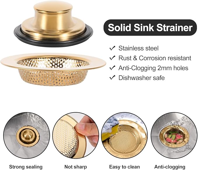 RQYEKDO Kitchen Sink Strainers Sink Stopper Kits, Stainless Steel Sink Drain - Image 3