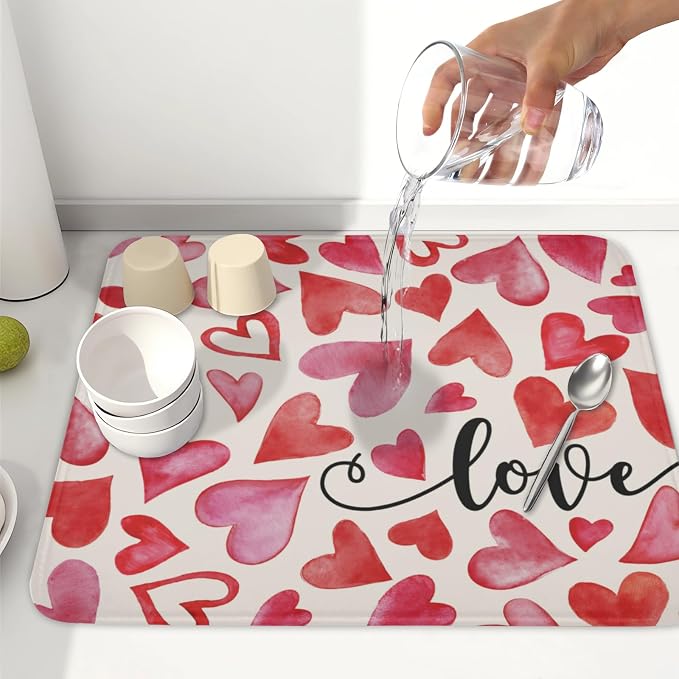 Valentine's Day Dish Drying Mat 16 x 18 Inch Heart Shaped Dish Drying Pad - Image 6