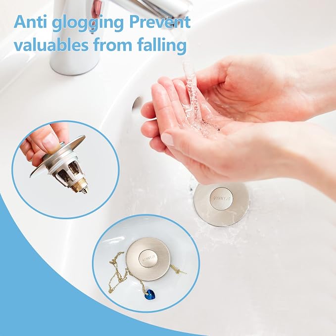 Bathroom Sink Stoppers Brushed Nickel – Pop Up Drain Stopper & Strainer - Image 4