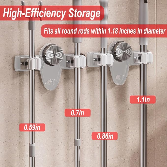 4 Pack Broom Holder Mop Hanger, No Drill Suction Cup Adjustable Organizer - Image 3