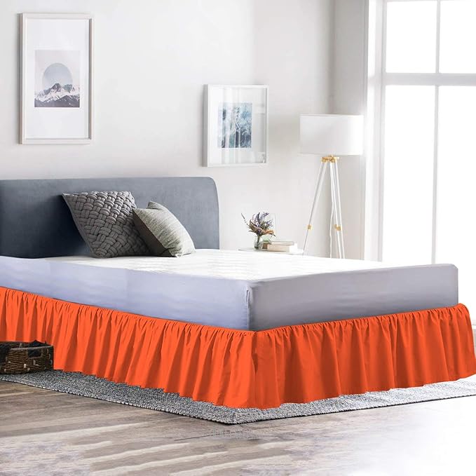 Ruffled Bed Skirt (Queen, Orange) 18 Inch Drop Dust Ruffle with Platform, 100% Cotton 600 Thread Count Fabric, Gathered Styling, Available in All Bed Sizes and 23 Colors - Bedskirt