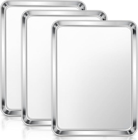 E-far Stainless Steel Baking Sheets Set of 3, 12.4” x9.7” Baking Cookie Sheets by E-far