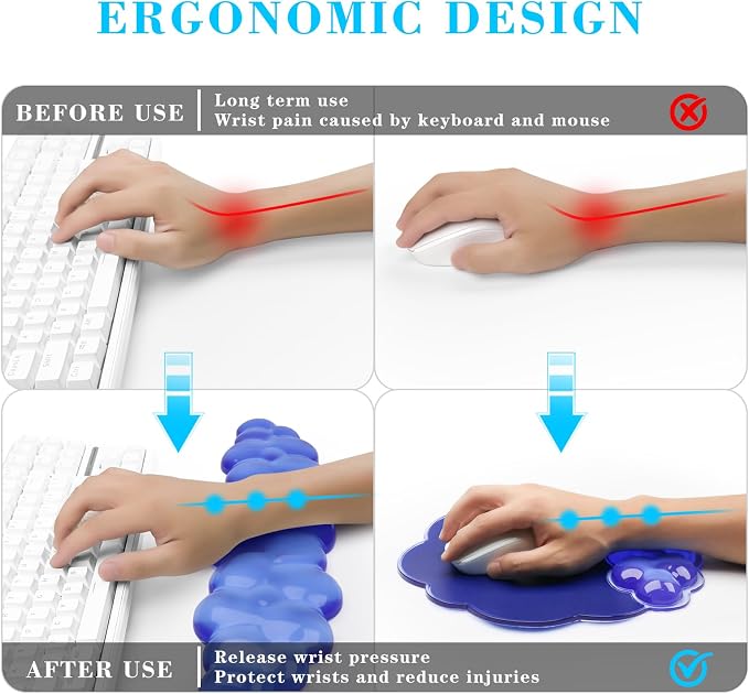 Gel Cloud Keyboard and Mouse Wrist Rest, Cute Wrist Support and Arm Support Rest - Image 2