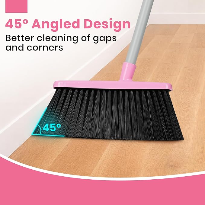 Pink Broom and Dustpan Set, 58” Long Adjustable Handle Small Broom - Image 3