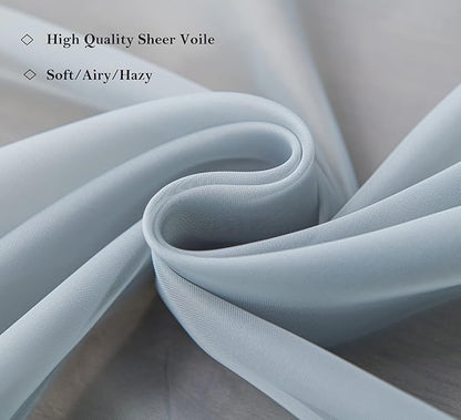 PI Grey Sheer Curtains 63 Inches Long with Rings Top,Translucent Voile Small Window Sheer Curtain for Office/Kitchen 2 Panels (W42 X L63, Blue Grey)