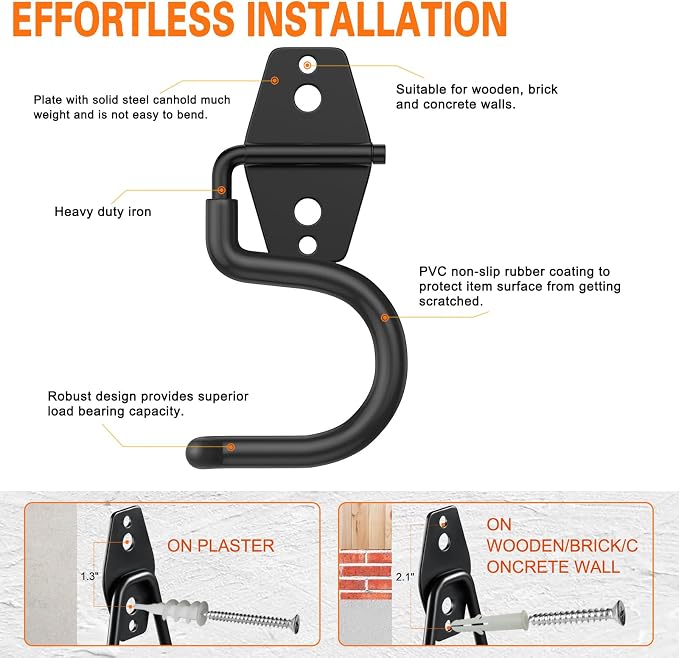 6 Pack Metal Garage Hooks, Heavy Duty S Hooks Tool Hangers - Image 3