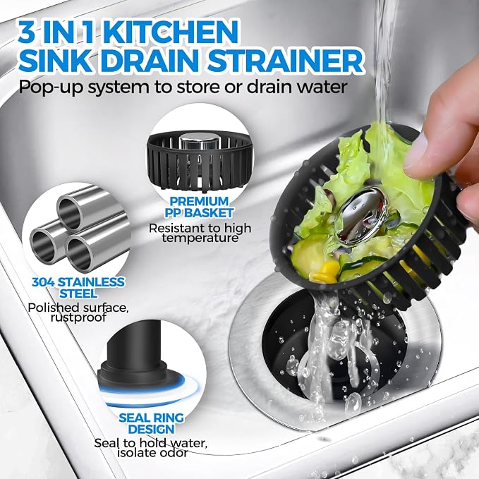 zaa Sink Drain Strainer - 3 in 1 Kitchen Sink Stopper - Image 2