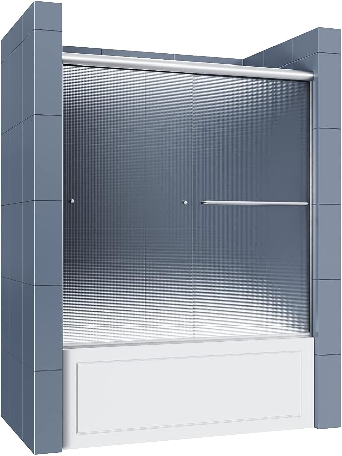 SUNNY SHOWER Double Sliding Shower Door Frosted Glass Shower Enclosure Sliding - Image 9
