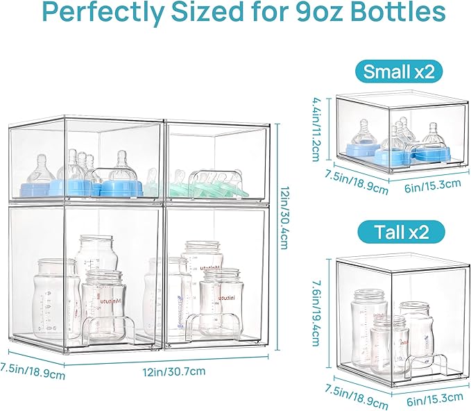 Vtopmart 4 Pack Clear Baby Bottle Organizer Set, Stackable Storage Drawers Ideal - Image 2