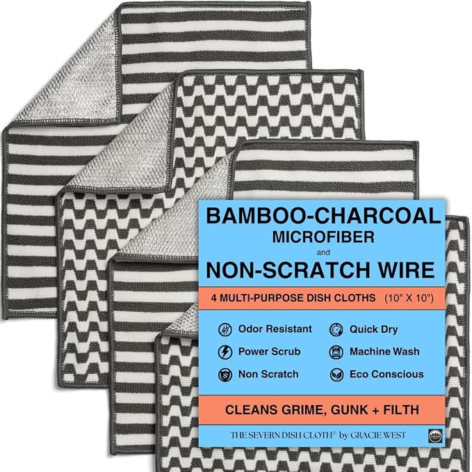 Severn Dish Cloths for Washing Dishes 4pk. Odor-Resistant Dish Rags by GracieWest
