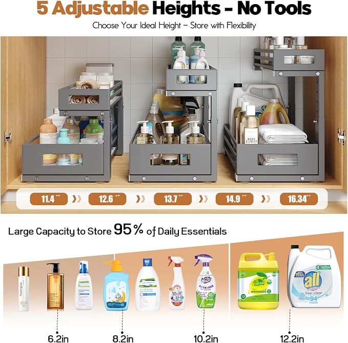 1-Pack Under Sink Organizers and Storage, 2-Tier L Shape Pull Out Cabinet - Image 8