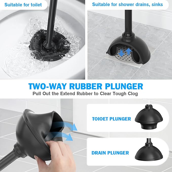 Toilet Plunger and Brush Set, Bowl Brush and Heavy Duty Toilet Plunger - Image 3
