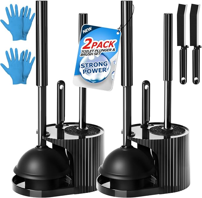 2Pack 3 in 1 Toilet Brush and Plunger Set, Toilet Bowl Brush Plunger Set by FORASTO