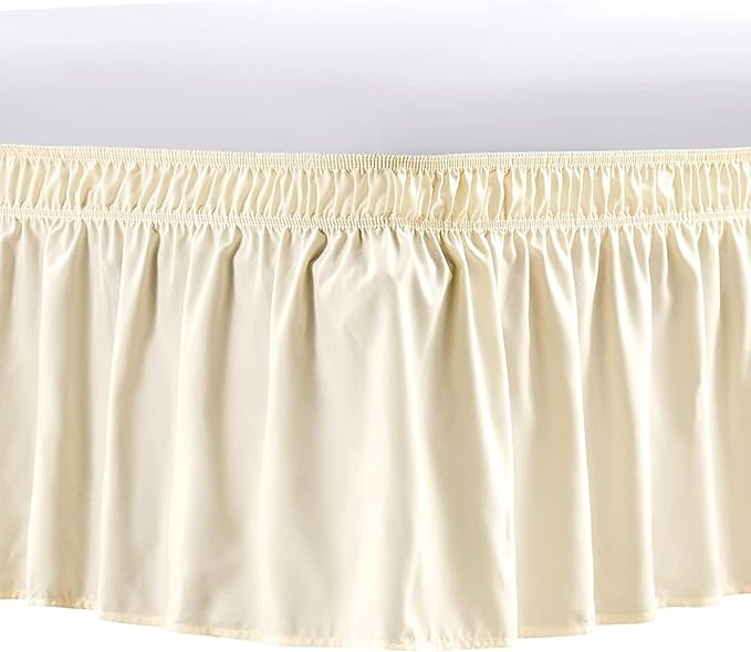 Ivory Wrap Around Bed Skirts with 16" Drop - Three Sides Fabric Adjustable Elastic Dust Ruffle Silky Soft -600 TC Stretchy Bed Skirt-Short Queen(60"X 75") Ivory