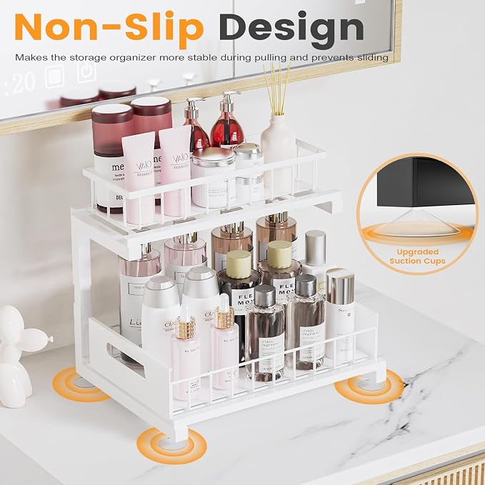 2 Pack Under Sink Organizer, 2-Tier Heavy Duty Metal Pull Out Cabinet Organizer - Image 5