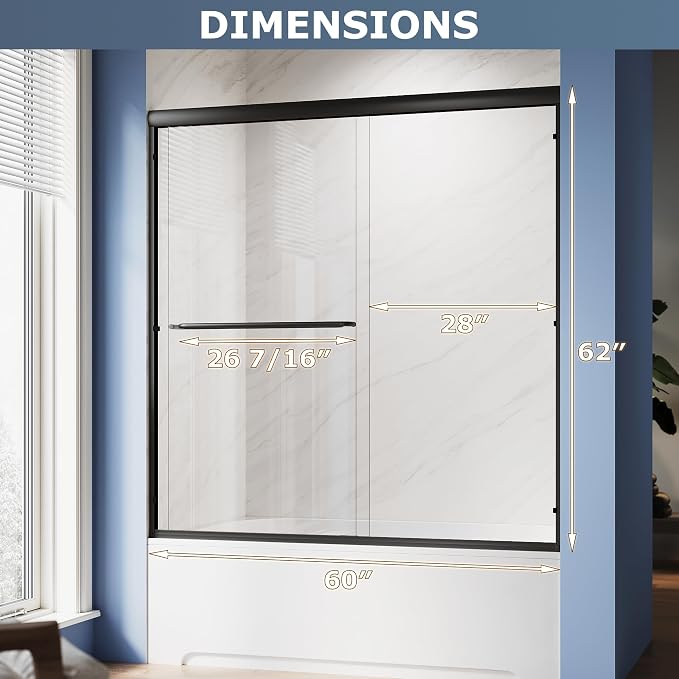 SUNNY SHOWER Double Sliding Glass Door 60" W x 62" H Shower Door 1/4" Tempered - Image 8