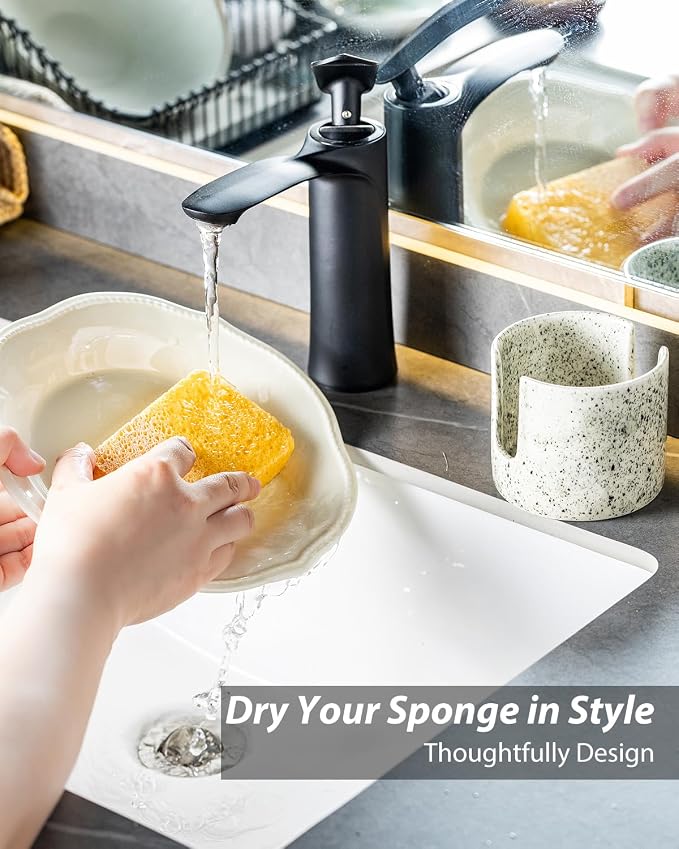 Kitchen Sink Sponge Holder, Dish Sponge Rack Ceramic Brush Holder Farmhouse - Image 6