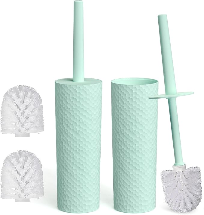 Topsky 2 Pack Compact Toilet Brush & Holder Set, Plastic Round Barrel Loo Brush by HomeandKitchenNO1