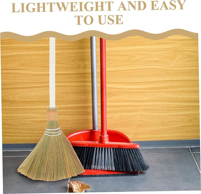 Cabilock Handmade Soft Bristle Broom Set 2pcs Detachable Natural Grass Dust - Image 3