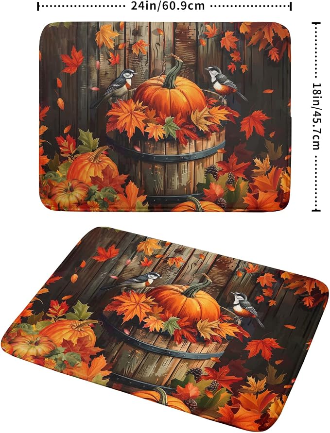 Fall Pumpkin Dish Drying Mat for Kitchen Counter 18x24 Inch Autumn Maple Leaves - Image 2