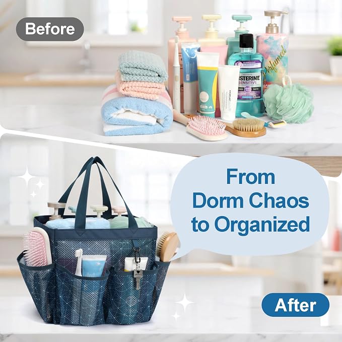 F-color Mesh Shower Caddy Portable, Upgrade Deeper 7 Pockets Shower Bag Basket - Image 4