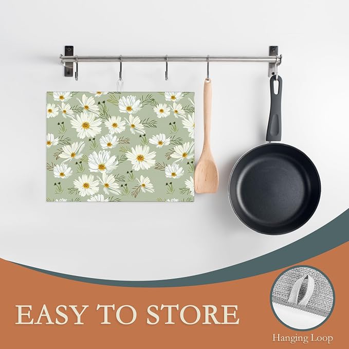 White Daisy Flowers Dish Drying Rack Mat - Image 3