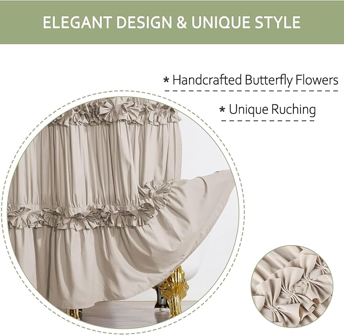 Camel Ruffle Stall Shower Curtain, Vintage Handcrafted Bow Tie Bath Curtain - Image 3