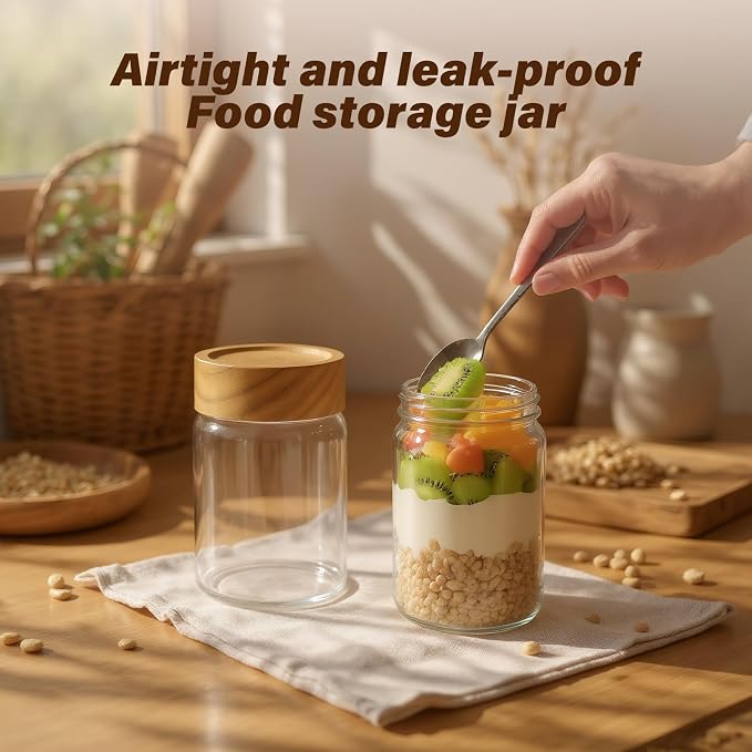 2pc Glass Mason Jars with Acacia Wood Airtight Lids - Image 5