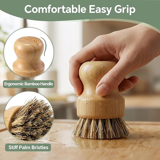 Bamboo Dish Brush Set, 4 Pack, Plastic-Free, Dish Scrubber & Vegetable Brush - Image 5