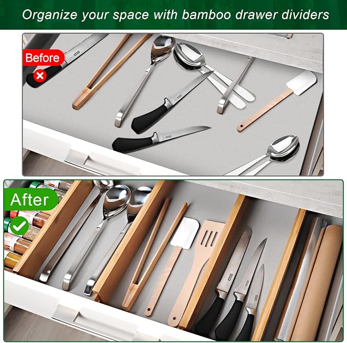 4 Pack Bamboo Drawer Dividers, Adjustable Length from 12 Inch to 17 Inch - Image 8