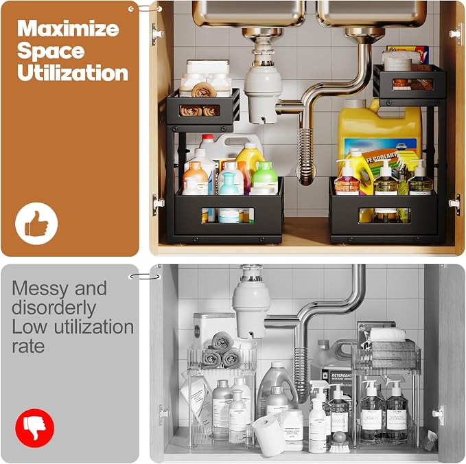 2-Pack Under Sink Organizers and Storage, 2-Tier L Shape Pull Out Cabinet - Image 7