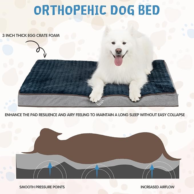 VANKEAN Dog Bed Soft Crate Pad Mat Reversible Warm& Cool, Washable Comfy Kennel Pad with Orthopedic Egg-Crate Foam for Small Medium Large Dogs, Water-Resistant Pet Bed, Grey-XX-Large