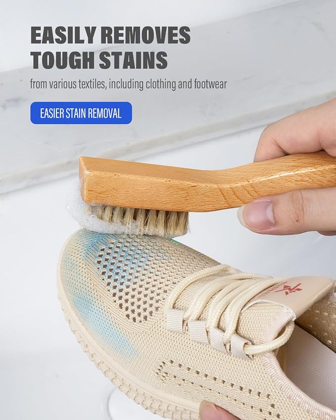 VASSON Natural Soft Boar Bristle Laundry Stain Brush, Laundry Scrub Brush - Image 2