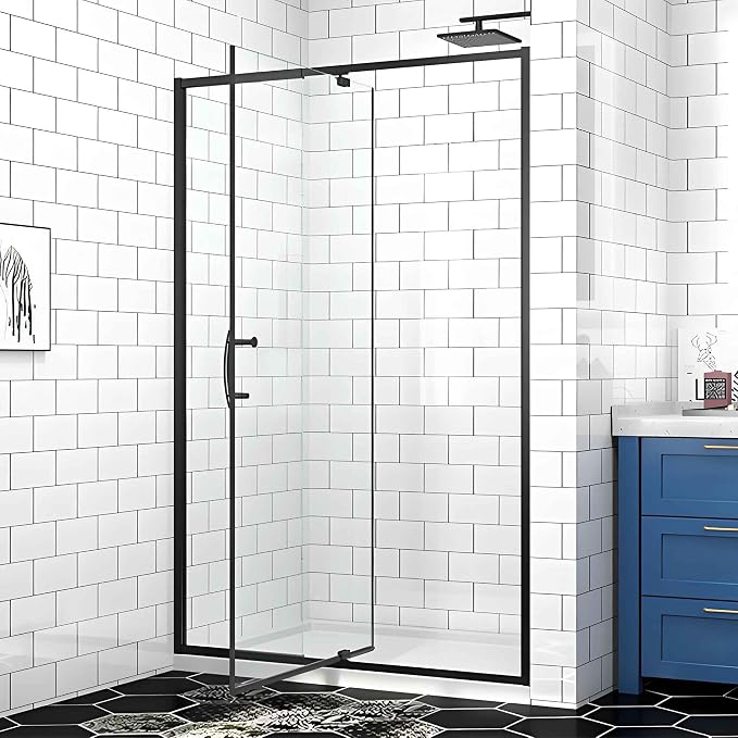 Pivot Glass Shower Door, 44–48" W x 71" H, 1/4" Clear SGCC Tempered Glass by Unknown