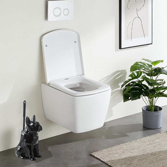 Comeon Ceramic Dog White/Black Toilet Brush and Holder Set, Plastic Handled - Image 6