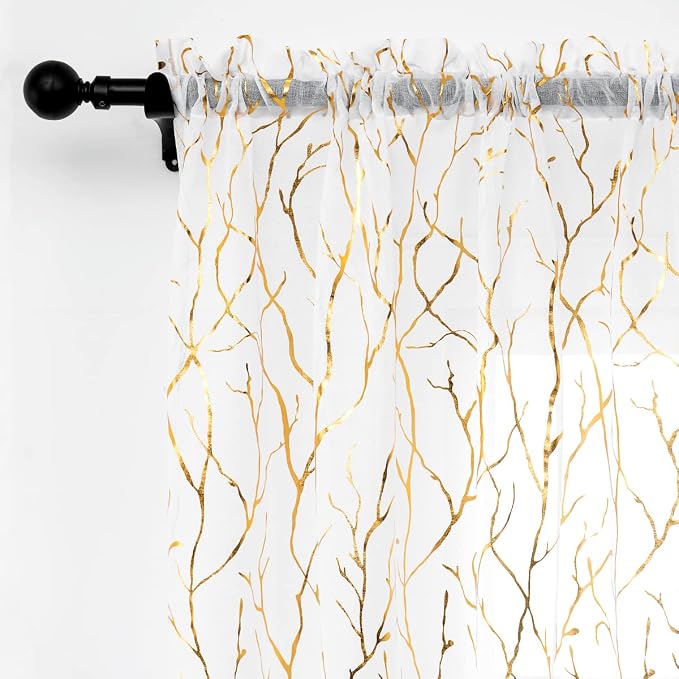 FINECITY Gold White Sheer Curtains by FINECITY