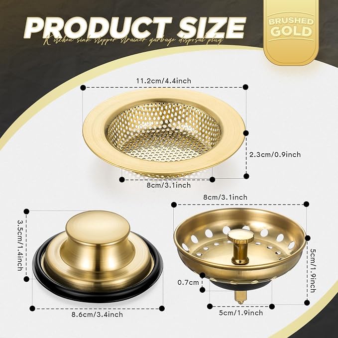 Mudder 3 Pcs Kitchen Sink Drain Strainer and Stopper Stainless Steel Garbage - Image 2