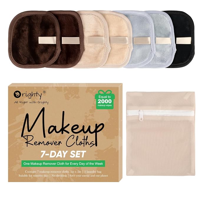Orighty Makeup Remover Cloths 7-Day Set, Premium & Reusable Makeup Remover Pads by AllRightinOrighty