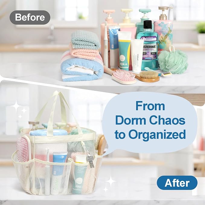 F-color Mesh Shower Caddy Portable, Upgrade Deeper 7 Pockets Shower Bag Basket - Image 5