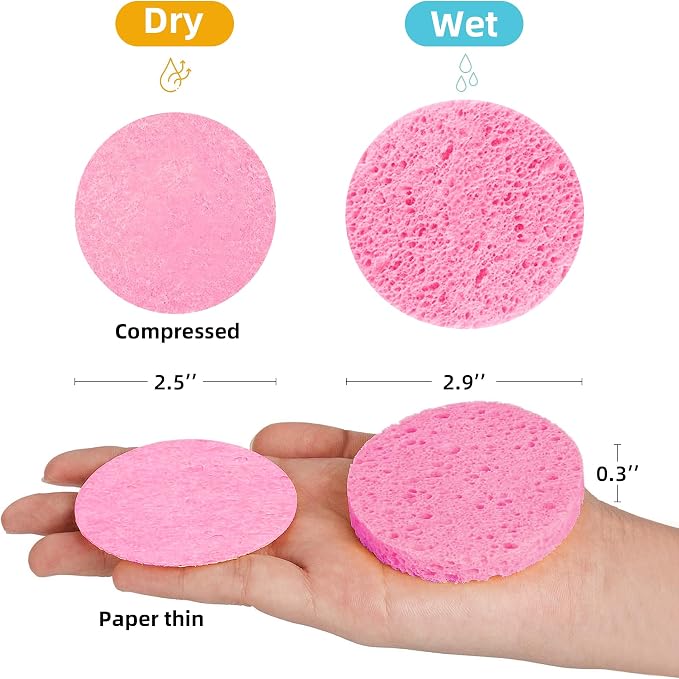 50-Count Compressed Facial Sponges|Kickleen 100% Natural Cellulose Cosmetic Spa - Image 2