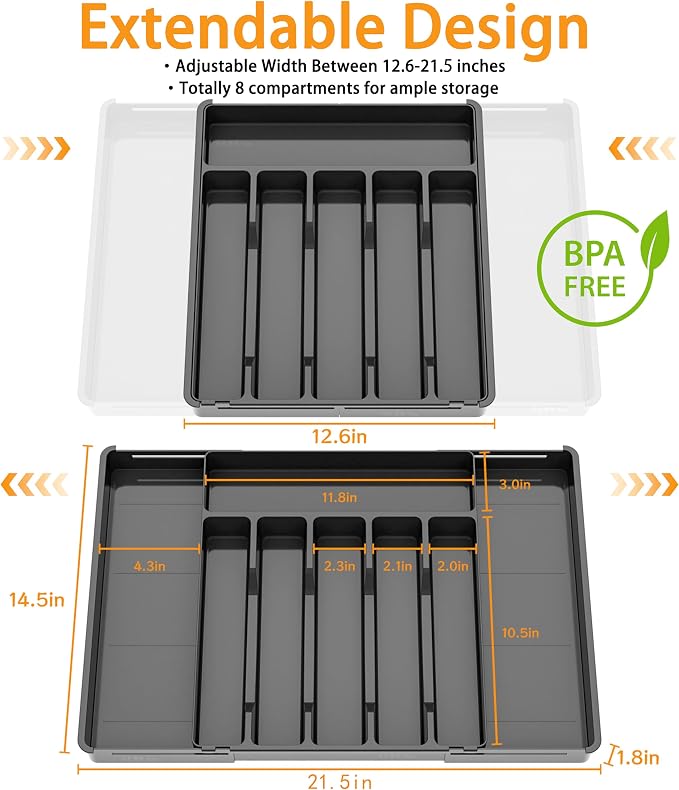 Silverware Drawer Organizer, Expandable Utensil Tray - Image 2