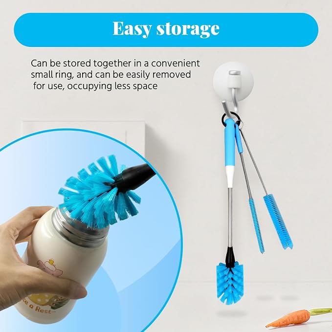 4-in-1 Bottle Brush, 15 in Water Bottle Brush & Straw Cleaner Brush, Lid Brushe - Image 7