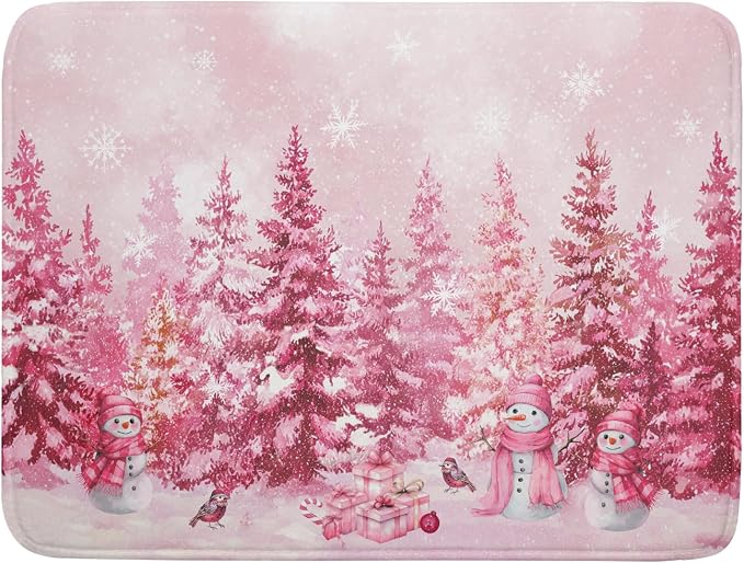 Pink Forest Dish Drying Mat Snowman Washable Drying Matt Kitchen Counter by Giwawa